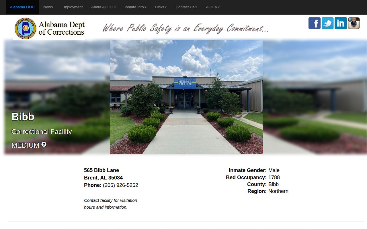 Bibb Correctional Facility release lookup ADOC facility page