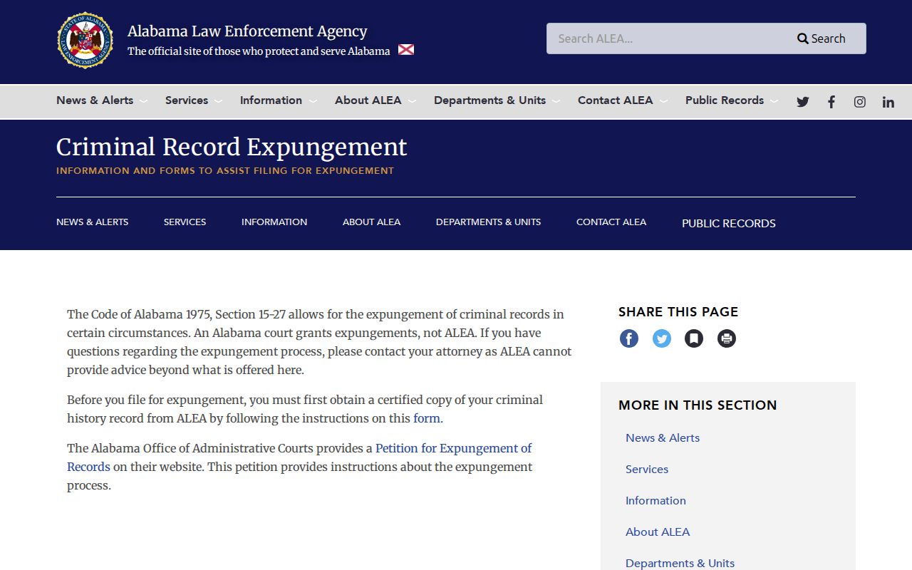 Bibb County released inmate mugshots ALEA expungement record page